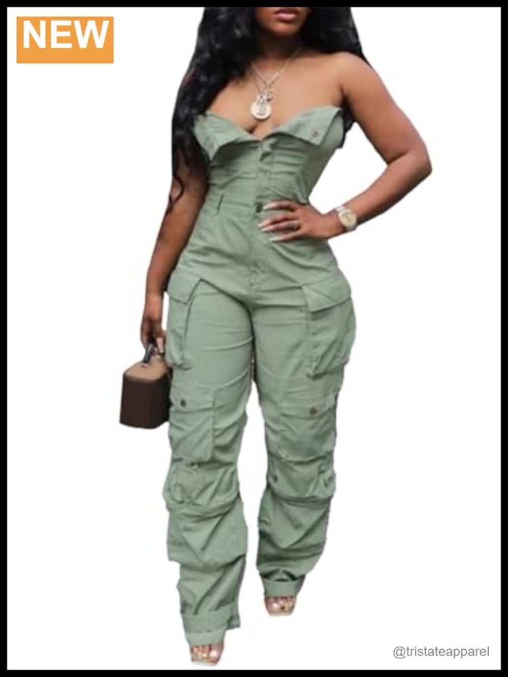 Cargo Denim Strapless Jumpsuit High Waisted Tube Top One Piece